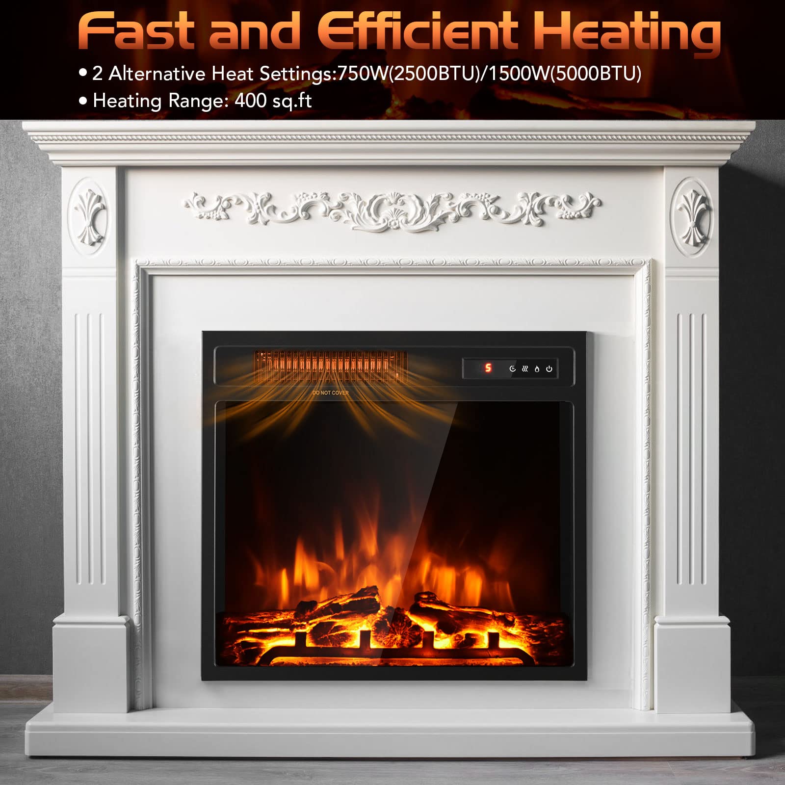 Costway 18 Inch Electric Fireplace Inserts, 1500W Freestanding Recessed Fireplace Heater With Remote Control, Adjustable Flame E